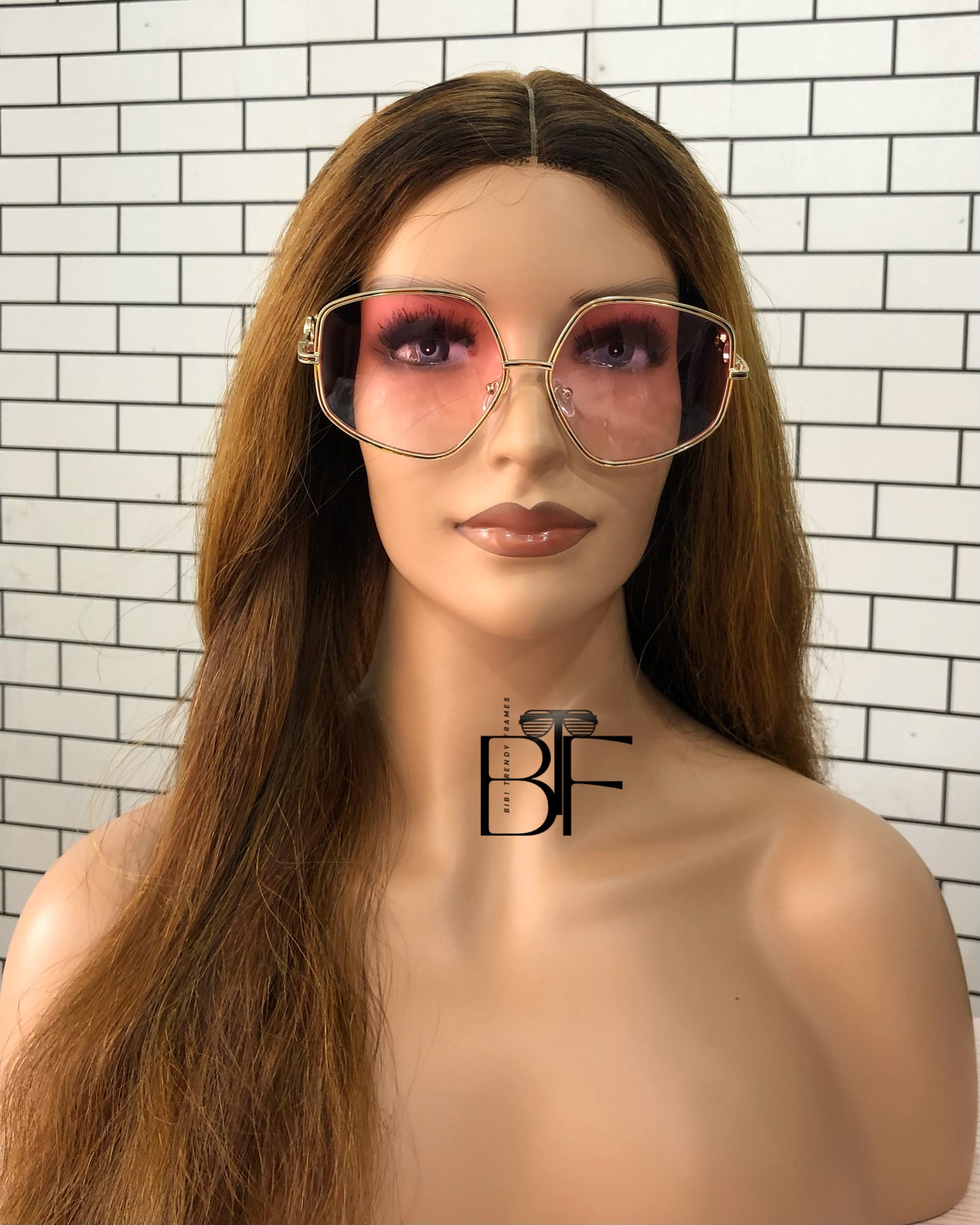 BTF-0113: Oversized Diamond Round Frame Vintage Sunglasses