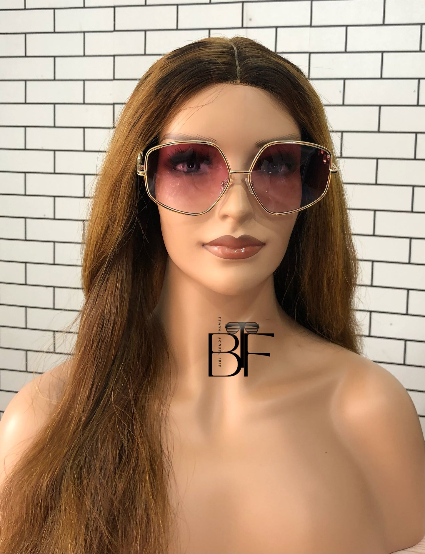 BTF-0113: Oversized Diamond Round Frame Vintage Sunglasses