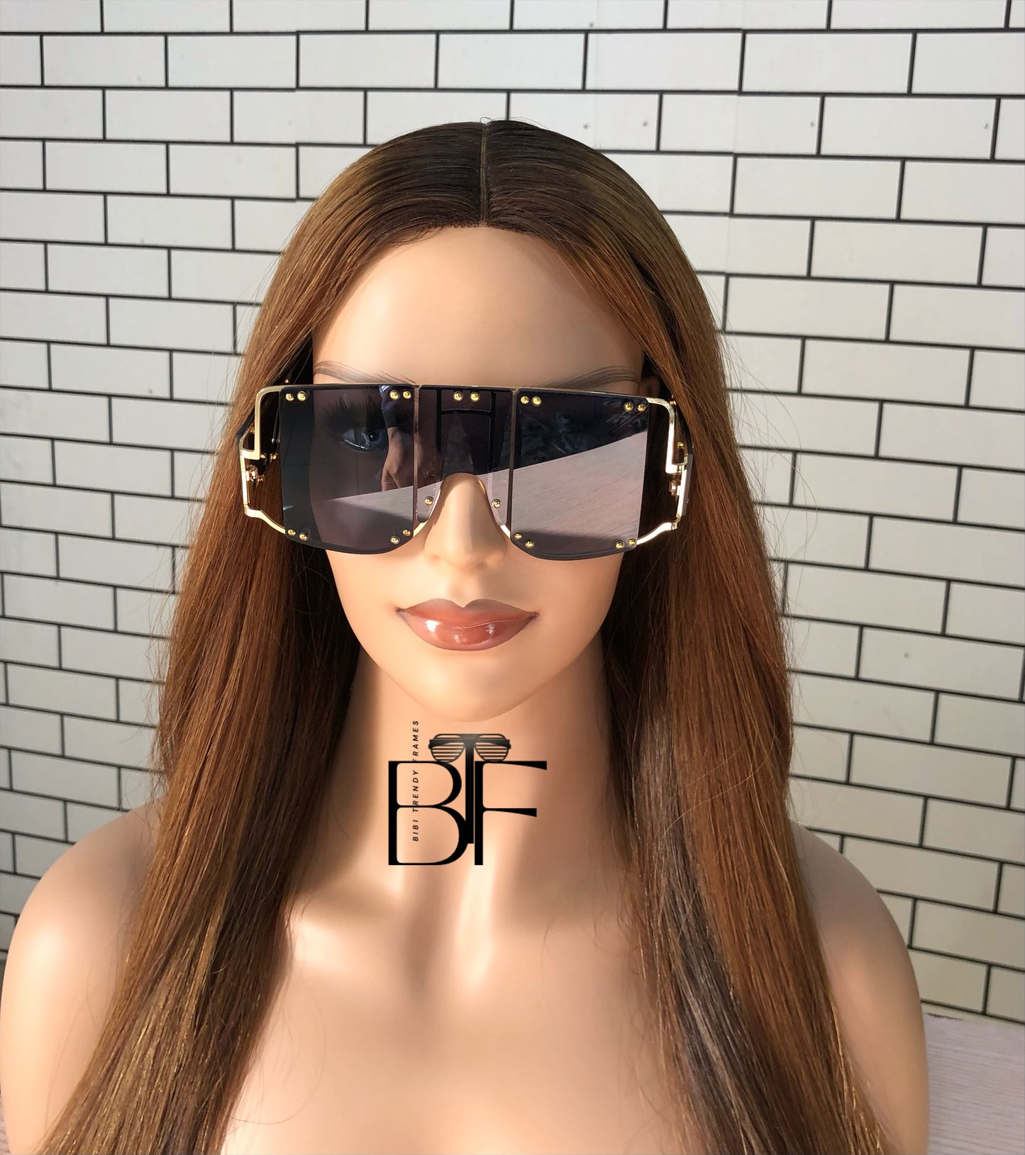 BTF-0026: Rimless Oversized Frame Sunglasses with Dotted Gold Design