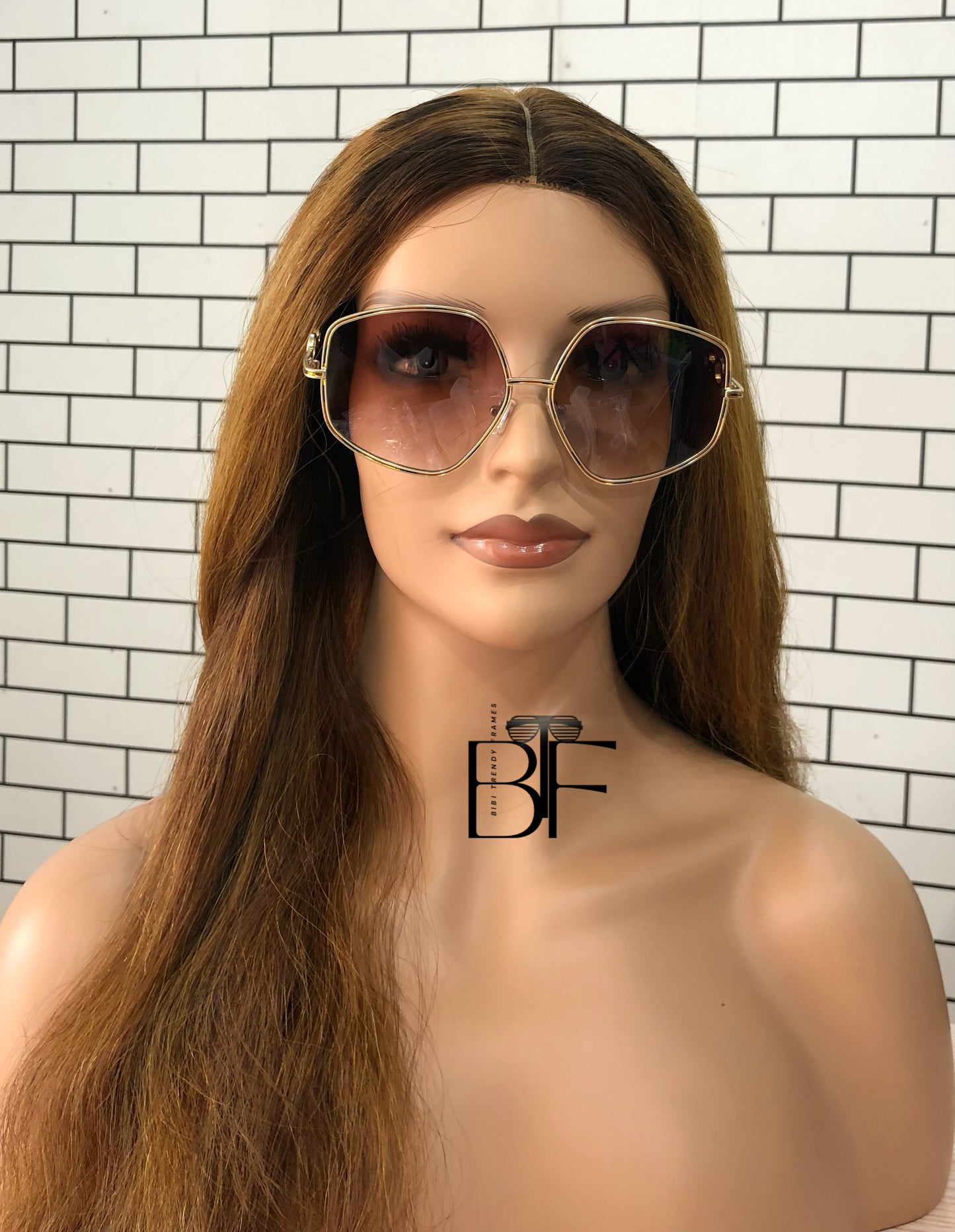 BTF-0113: Oversized Diamond Round Frame Vintage Sunglasses