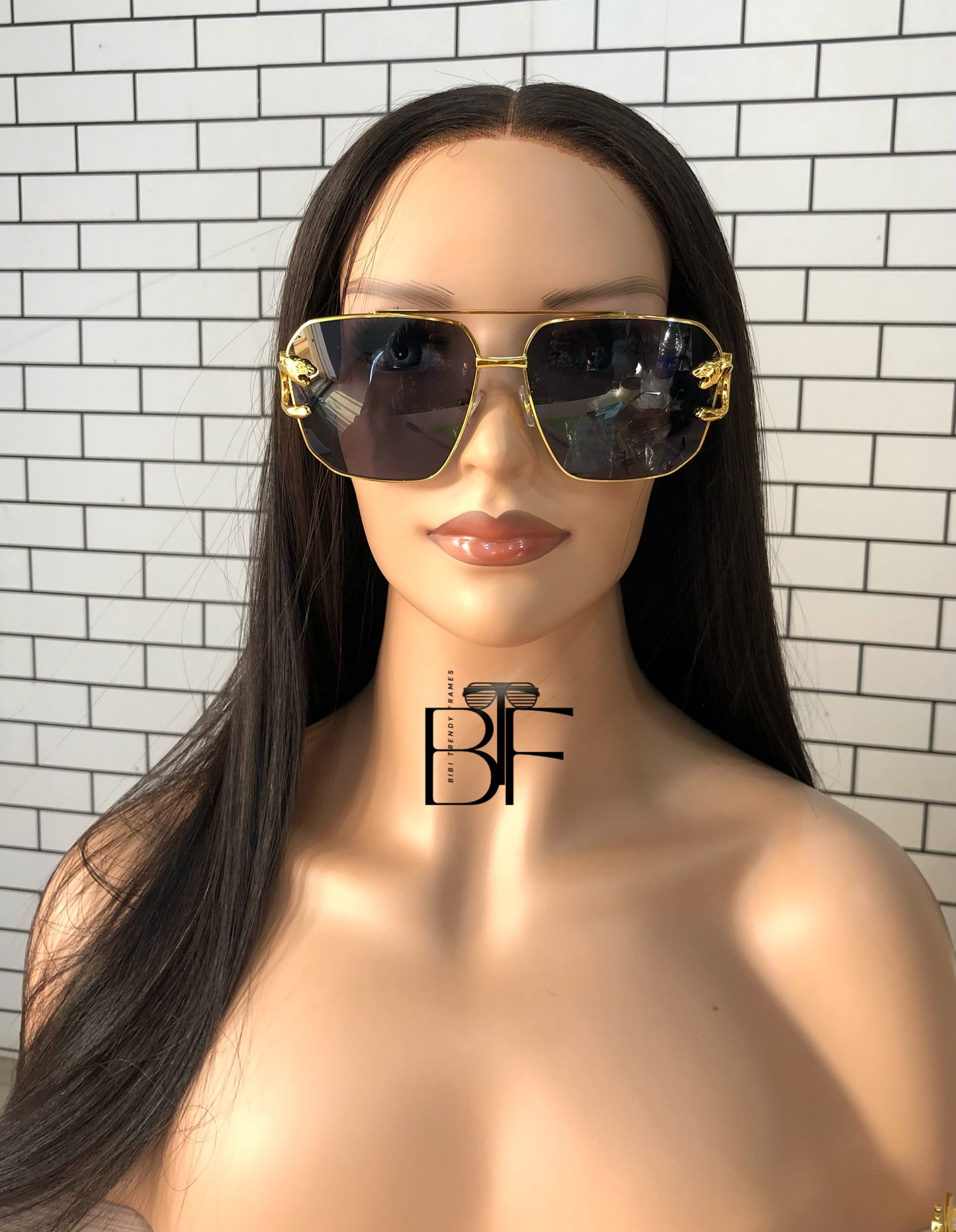 BTF-0084: Vintage Rimless Unisex Oversized Designer Sunglasses with UV400 Lens and Gold color Frame