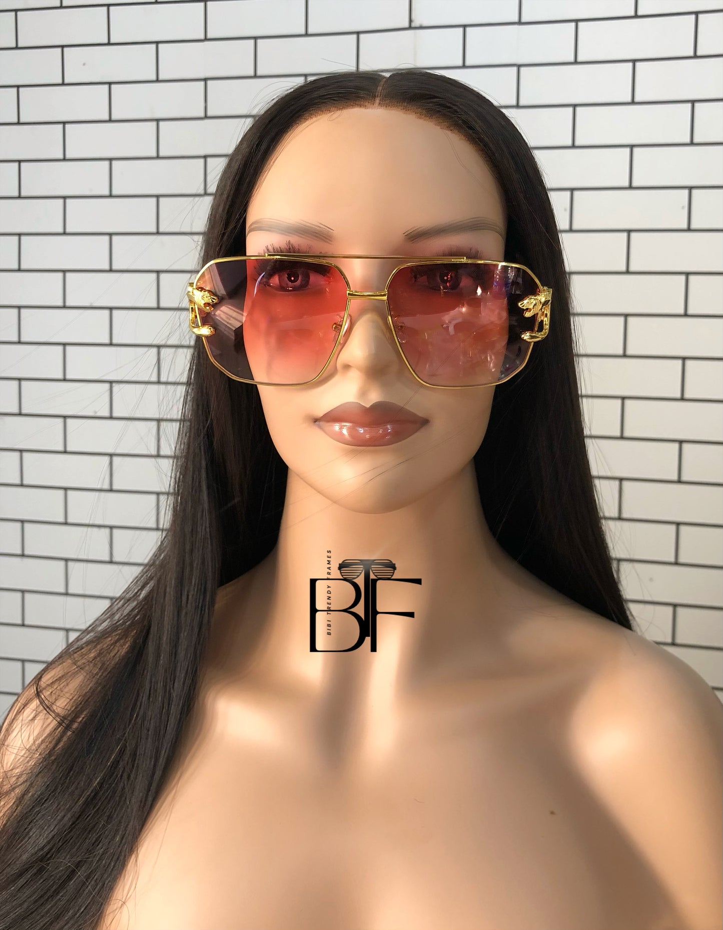 BTF-0084: Vintage Rimless Unisex Oversized Designer Sunglasses with UV400 Lens and Gold color Frame