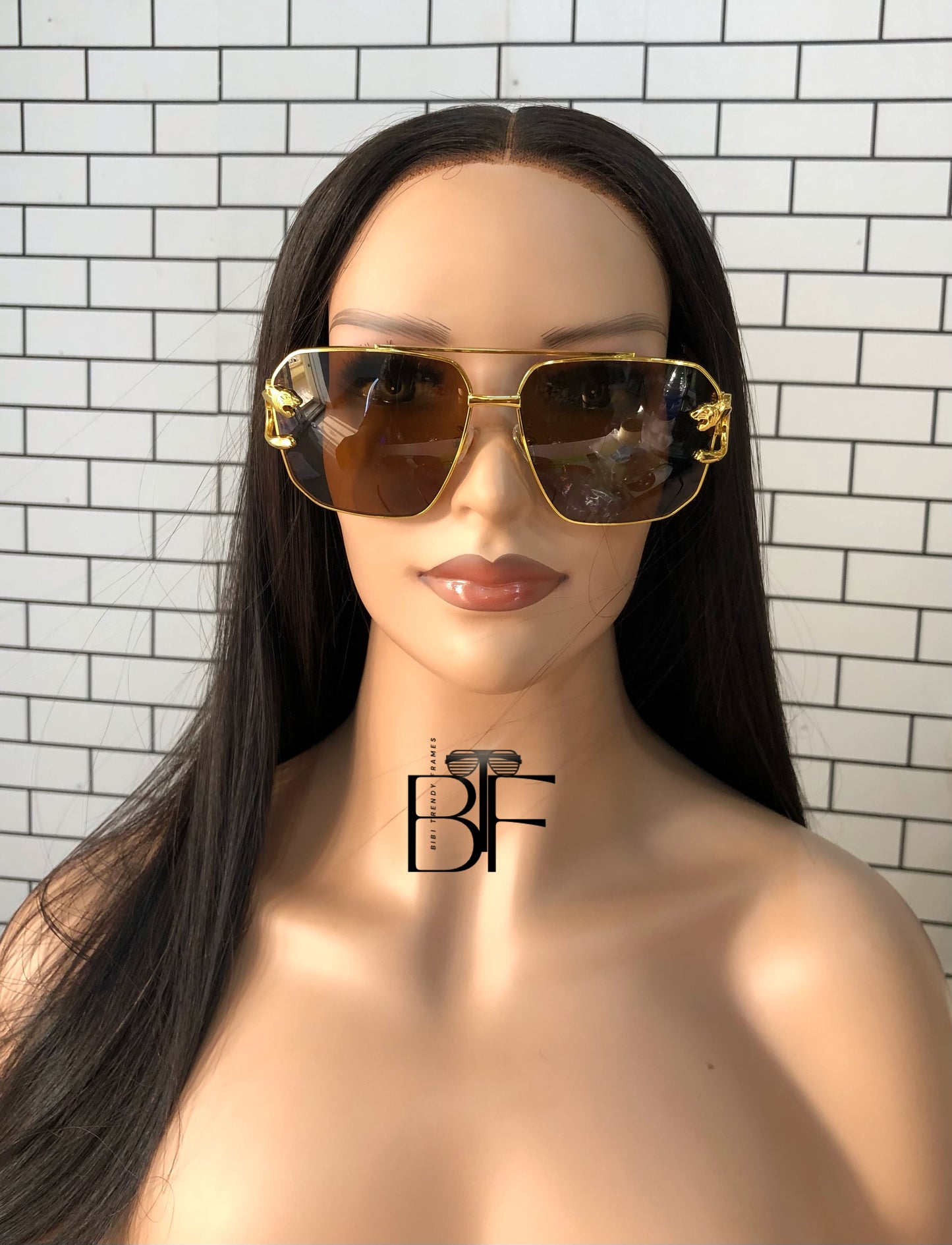 BTF-0084: Vintage Rimless Unisex Oversized Designer Sunglasses with UV400 Lens and Gold color Frame