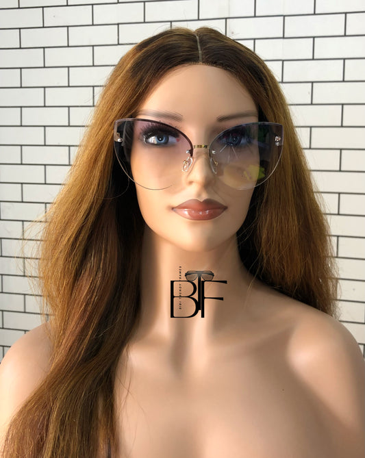 BTF-0128: Oversized Butterfly Cat-Eye Frameless Sunglasses