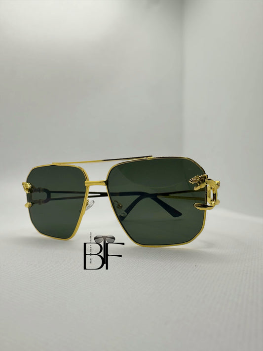 BTF-0084: Vintage Rimless Unisex Oversized Designer Sunglasses with UV400 Lens and Gold color Frame