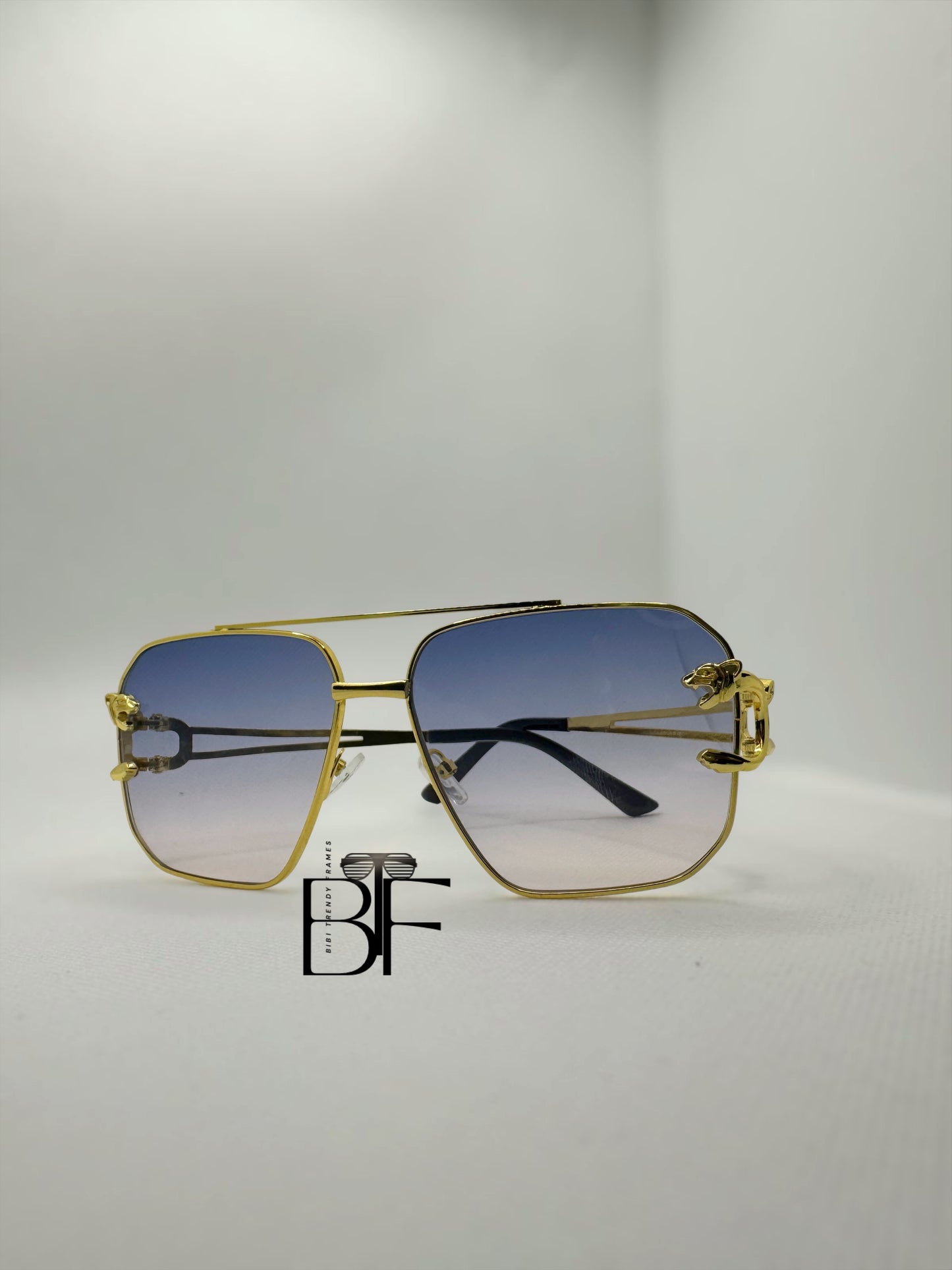 BTF-0084: Vintage Rimless Unisex Oversized Designer Sunglasses with UV400 Lens and Gold color Frame